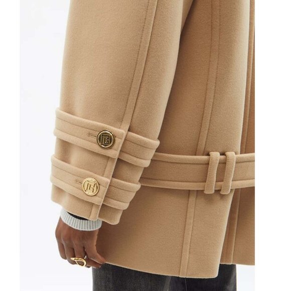 NWT size 10 Balmain Double breasted Wool Cashmere blend Felt Pea Coat in… - Picture 13 of 16